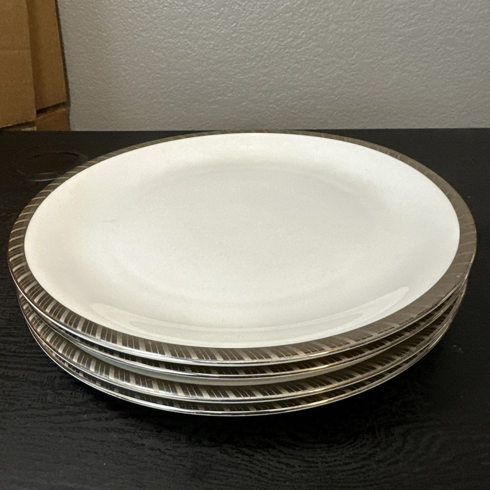 4 Rosenthal Gloriette Platin Dinner Plates 9.75" Platinum Band Germany Vtg